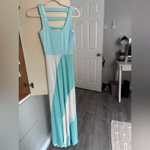 Gorgeous Nordstrom Teal and White Maxi Dress
